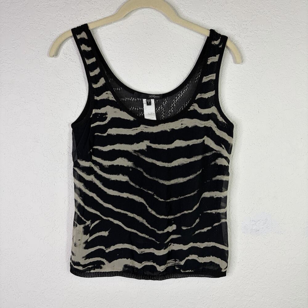 Les Copains Zebra Silk And Crochet Sleeveless Blouse Size IT 40/S?, chic, casual